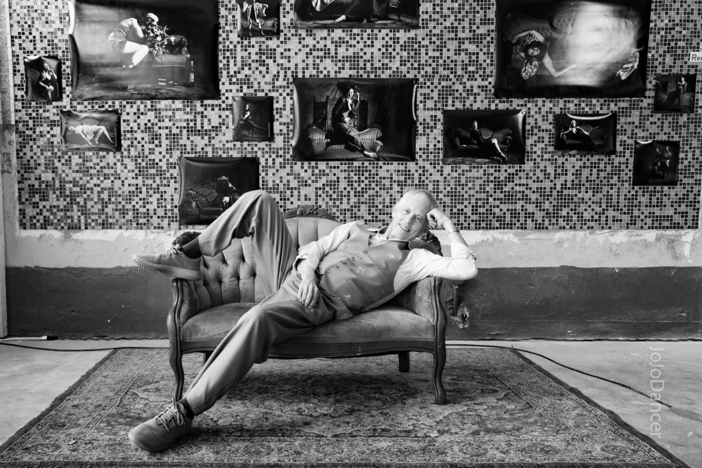 Black-and-white portrait of Rudi Harst at rest